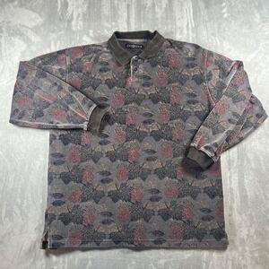 Vintage 90's Chereskin Mens Small Velour‎ Long Sleeve Polo Shirt Leaf Print
